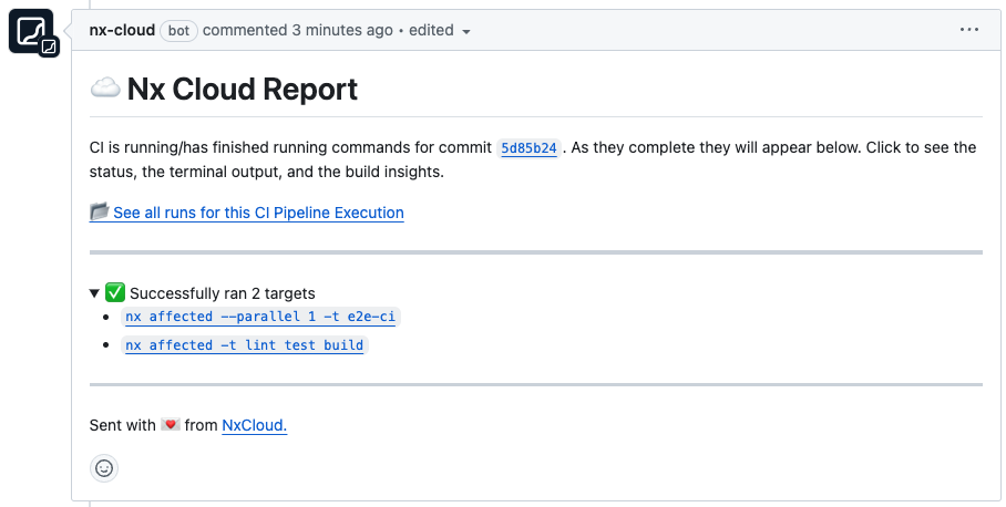 Nx Cloud report comment